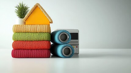 Energy-efficient appliances with insulation materials and an Energy Star label, isolated on a white background, providing copy space for sustainable living or product marketing