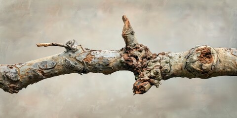 Fototapeta premium Close-Up of a Gnarled Tree Branch with Textured Bark