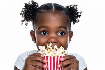 A young child enjoying snack of popcorn without utensils