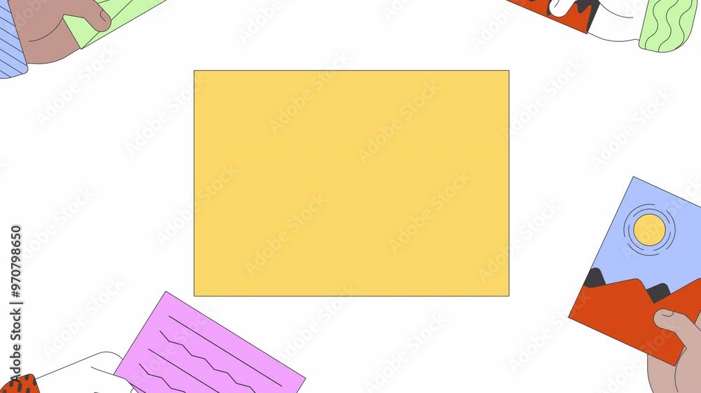 Poster multiethnic people hands arranging web site 2d animation. no code development cartoon flat 4k video,