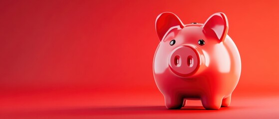 A vibrant red piggy bank stands on a smooth surface, symbolizing savings and financial security in a bright atmosphere.