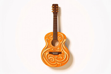 generated illustration of wooden guitar on a white background.