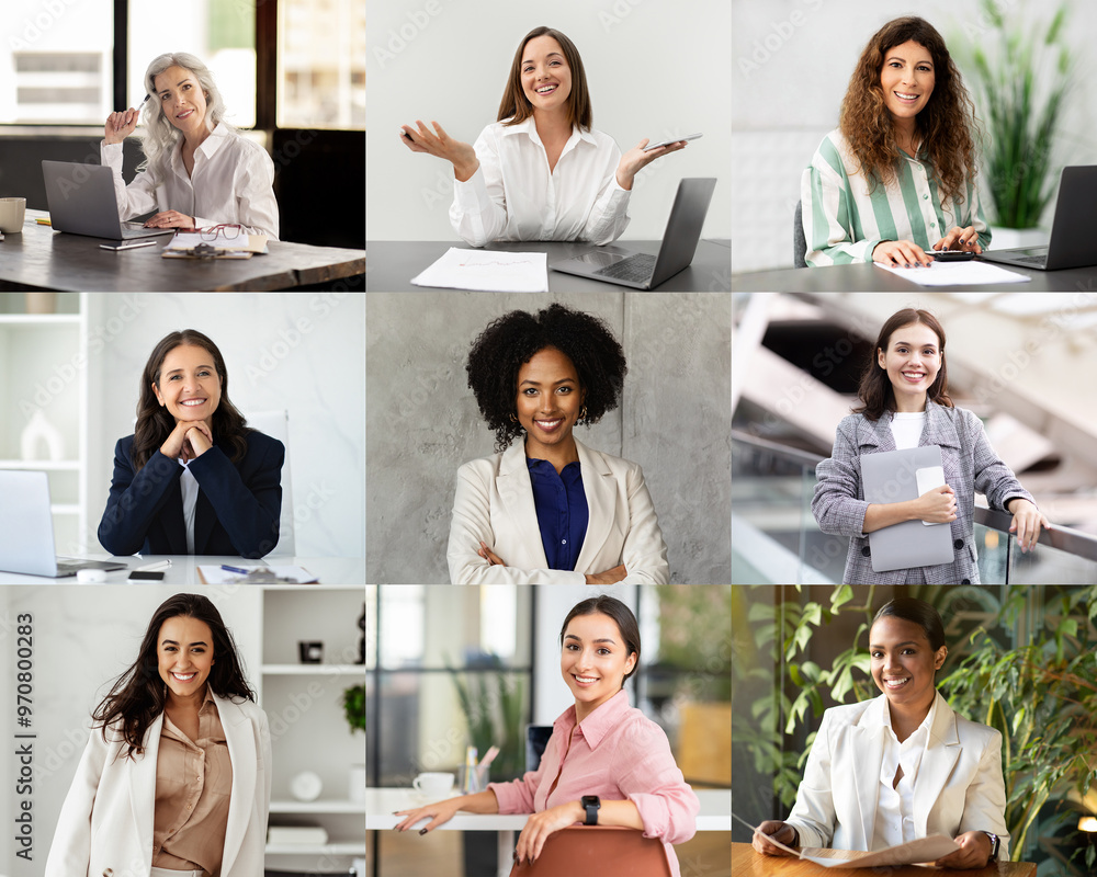 Aufkleber a diverse group of women is actively participating in different professional activities within conte