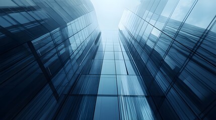 Low-angle view of a skyscraper's glass facade