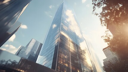 Tall Glass Skyscraper Reflecting Sky and Sunlight