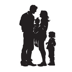 Vector illustration: black silhouettes of people man and woman with children. Happy family.