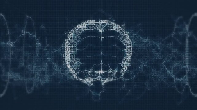 Animation of human brain and dna strand spinning over dark background
