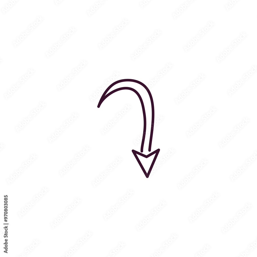 Poster curved downward arrow outline icon. linear vector from user interface concept. thin line curved down
