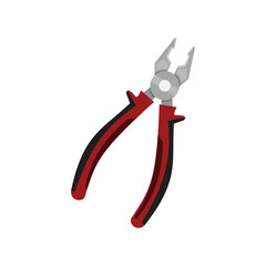 Red handled pliers illustration with metal jaws for construction, diy projects, repairs, and home improvement visuals in workshops or industrial settings