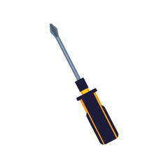 Black and yellow screwdriver illustration with a grey shaft, essential for home projects, construction, and repair tool concepts. Handheld equipment