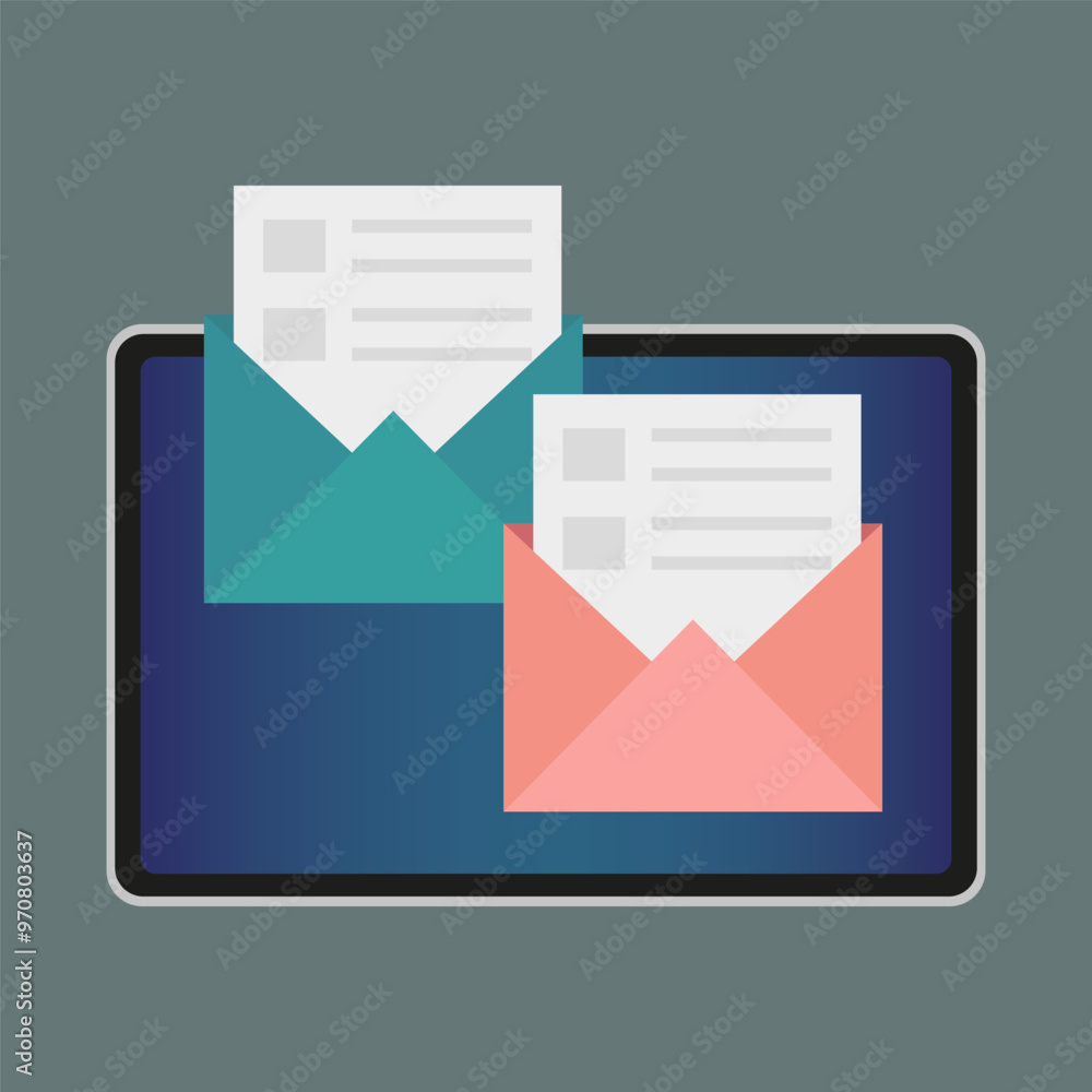 Poster email notification icon. opened envelopes illustration. digital correspondence concept. vector commu