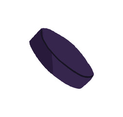 Icon of black puck. Athletic rubber inventory with round shape to play hockey. Sports equipment for match, training, active game on ice. Flat isolated vector illustration on white background