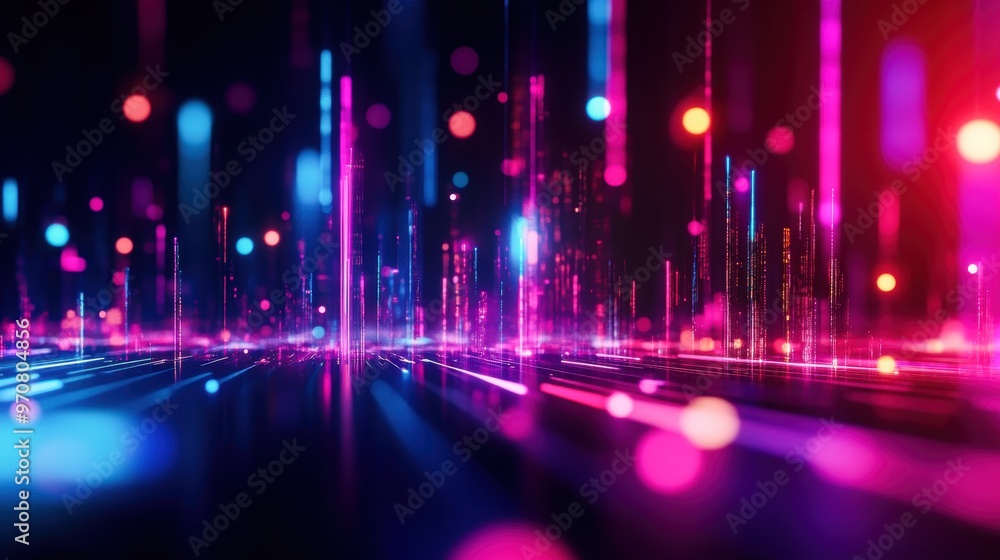 Poster vibrant abstract background with colorful light streaks and glowing particles, creating a dynamic an