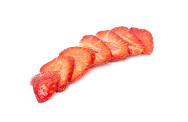 Strawberry pieces isolated, red berry cut set, fresh strawberries slices, summer food ingredient