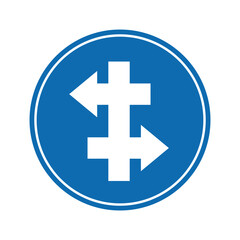 Obraz premium road sign icon, Divided road on on blue round board.suitable for poster use and web icon 