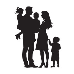Vector illustration: black silhouettes of people man and woman with children. Happy family.