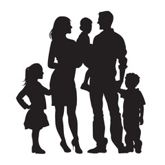 Vector illustration: black silhouettes of people man and woman with children. Happy family.