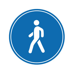 road sign icon, Warning Pedestrians road on blue round board. suitable for poster use and web icon	