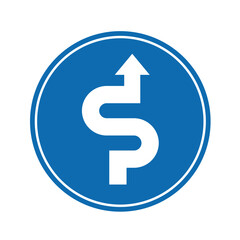 road sign icon, warning for curves blue round board. suitable for poster use and web icon	
