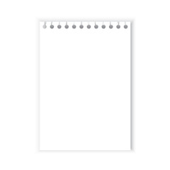 Blank notepad sheet. Spiral bound paper. Empty white page. Minimal vector template.