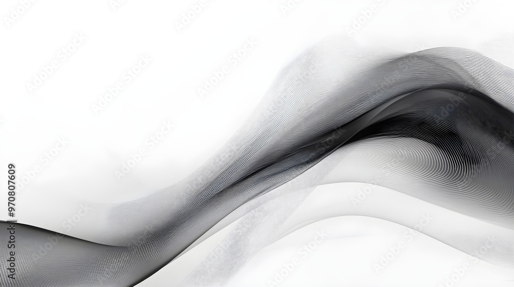 Poster abstract black and white layout features smooth, flowing waves creating a sense of movement and eleg
