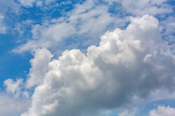 Fluffy white clouds against bright blue sky for nature background or wallpaper