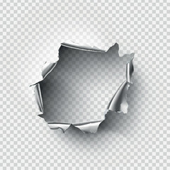 ragged Hole torn in ripped metal on transparent background