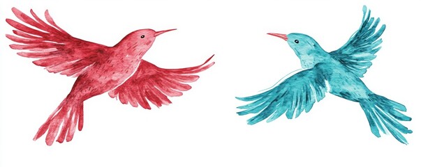 Obraz premium Simple childish cute watercolor drawing of birds in neutral colors for kids