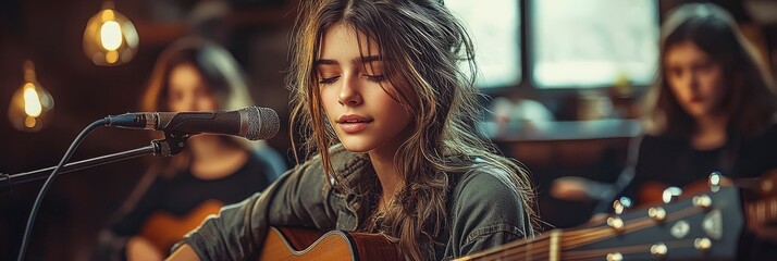 Female Singer Performing with Acoustic Guitar