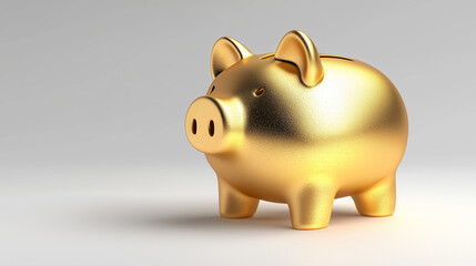 A shiny golden piggy bank with a single coin inserted, symbolizing savings, wealth accumulation,