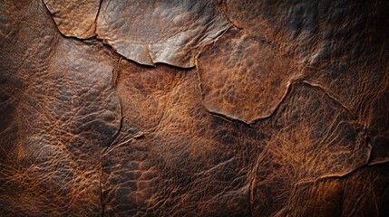 Close-up Texture of Brown Leather with Wrinkles and Cracks