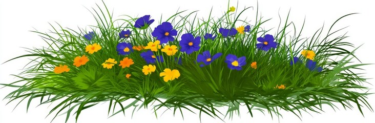 Fototapeta premium Drawings in the childish doodle style of a field, meadow, garden, colorful flowers, grass.