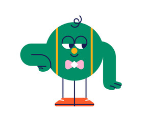 Geometric character, cute circle, round shape. Funny comic quirky whimsical figure, chubby and playful element, looking aside with smile. Kids flat vector illustration isolated on white background