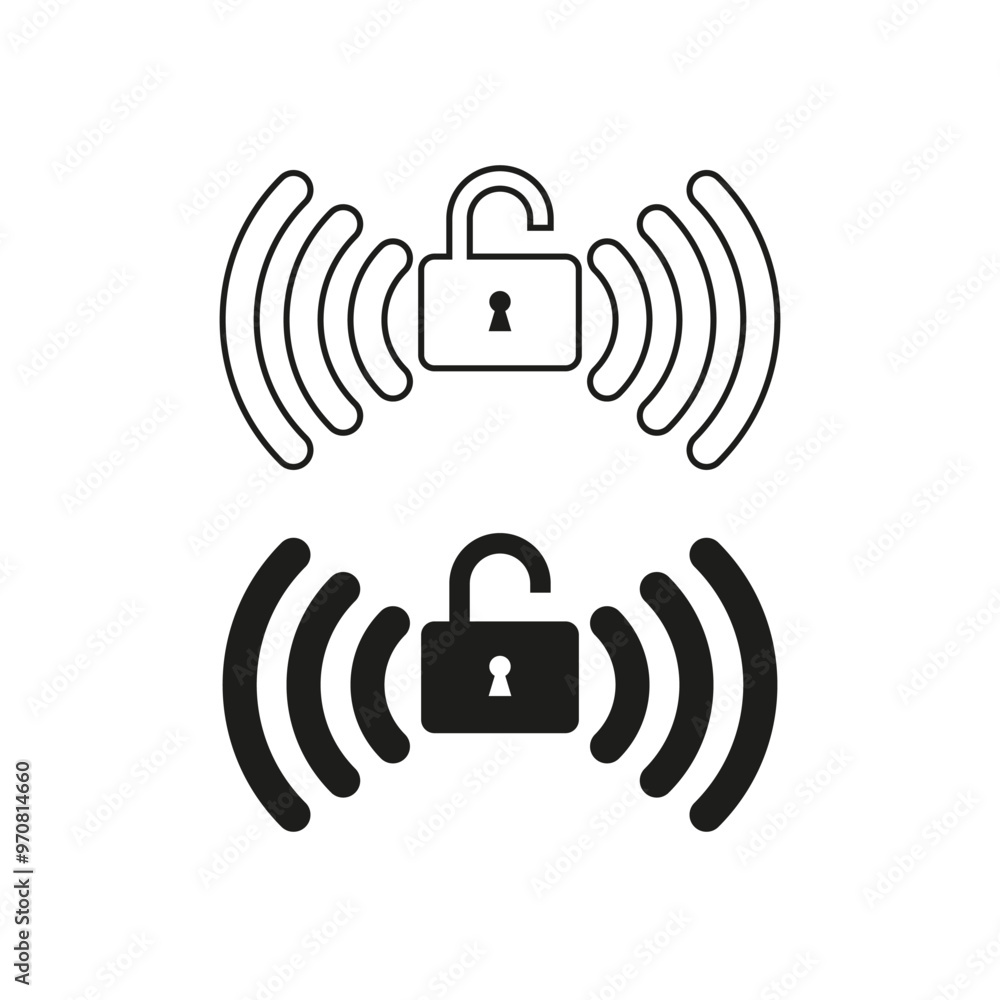 Poster wireless security lock icons. signal lock symbols. open padlock vector. secure design.