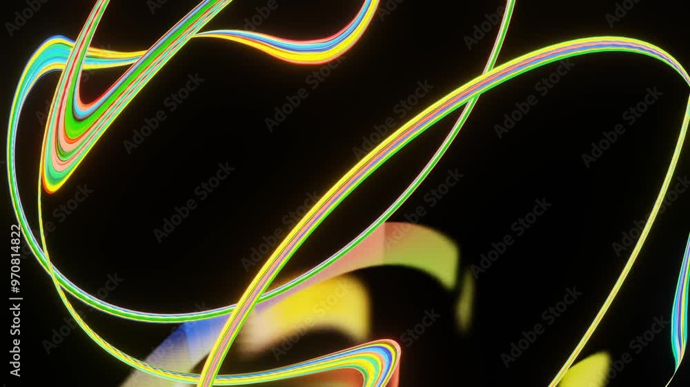 Poster rainbow abstract figure bends and deforms on black background. looped abstract animation. 3d render