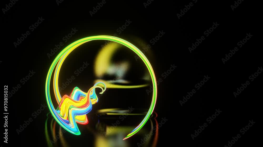 Aufkleber rainbow abstract figure bends and deforms on black background. looped abstract animation. 3d render