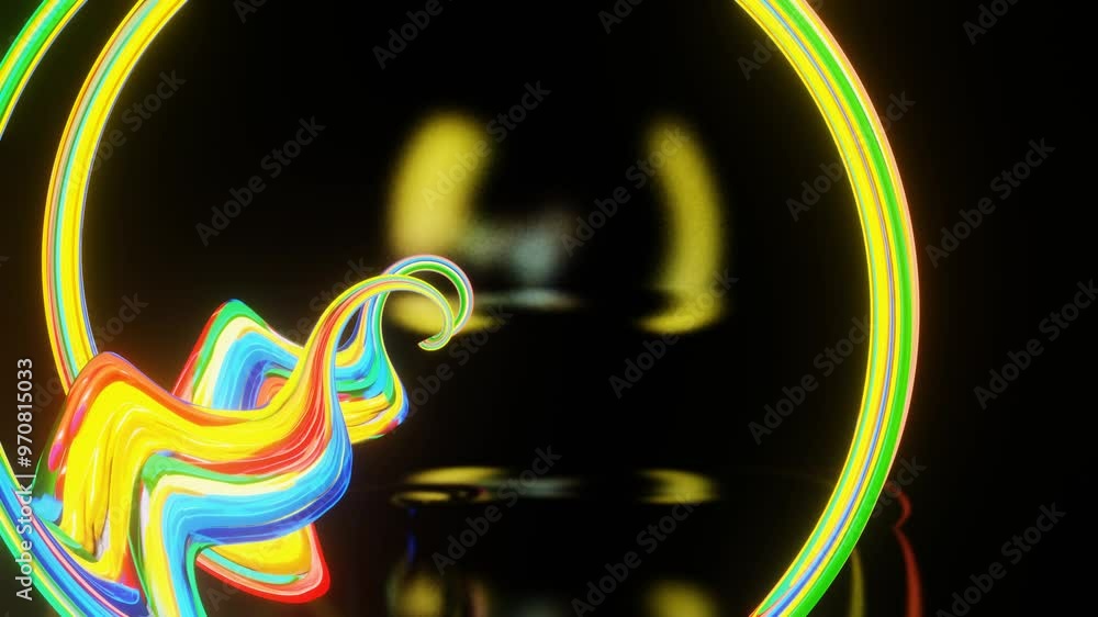 Aufkleber rainbow abstract figure bends and deforms on black background. looped abstract animation. 3d render