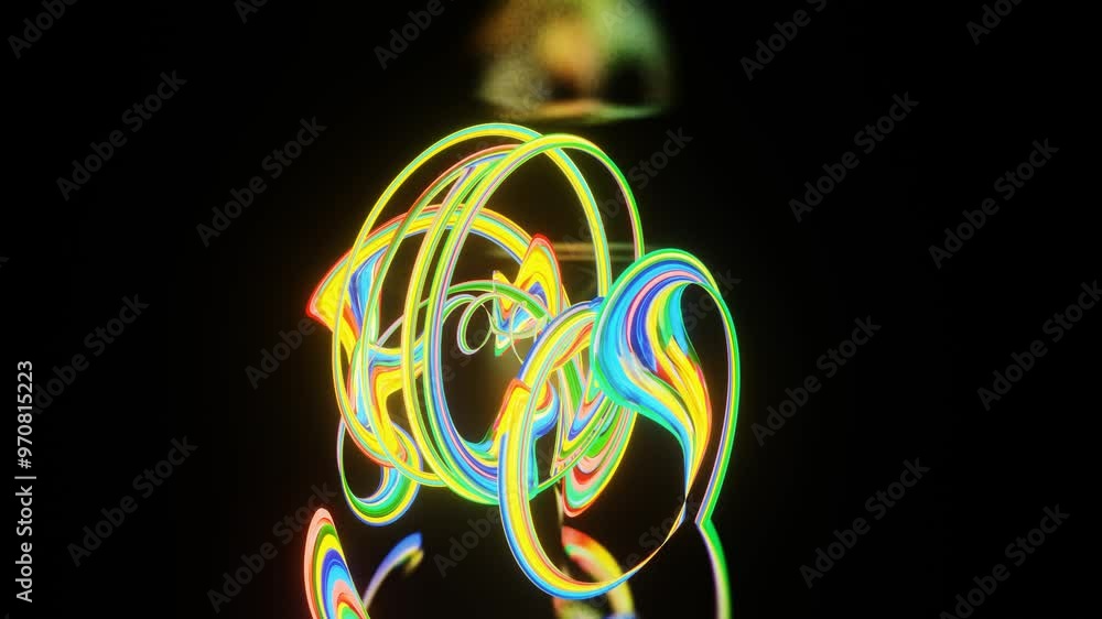 Poster rainbow abstract figure bends and deforms on black background. looped abstract animation. 3d render