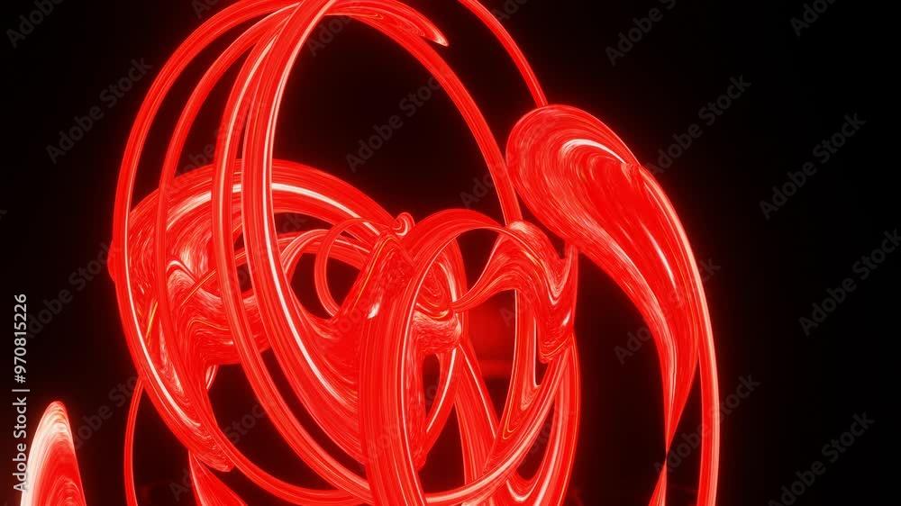 Poster red abstract figure bends and deforms on black background. looped abstract animation. 3d render