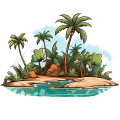 An illustration of a tropical island