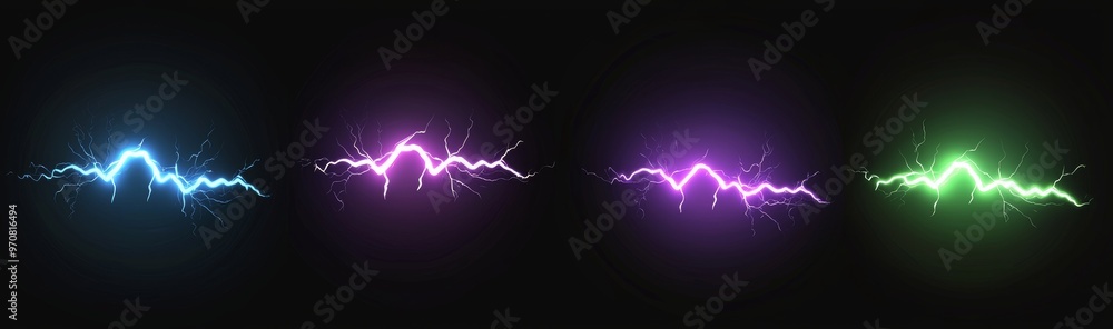 Aufkleber the lightning strokes are flashing vertically in a stormy atmosphere. this is a realistic 3d illustr