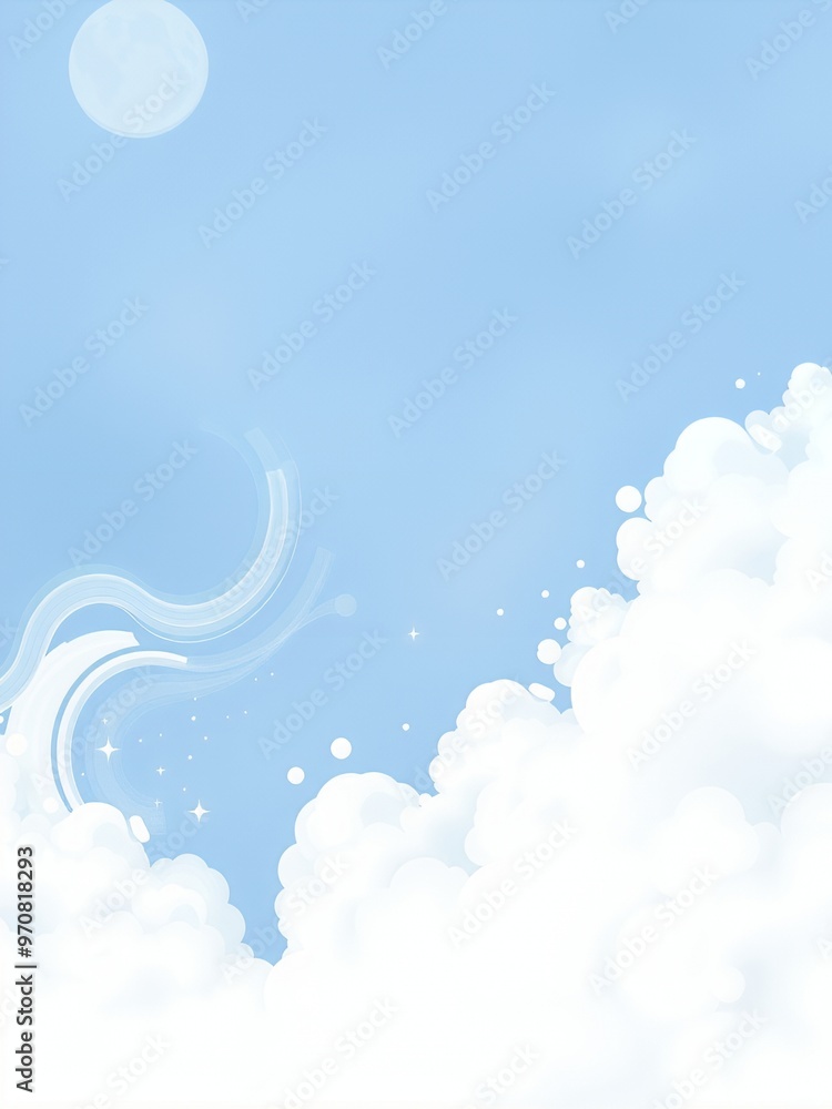 Sticker White fluffy clouds against a pale blue sky.