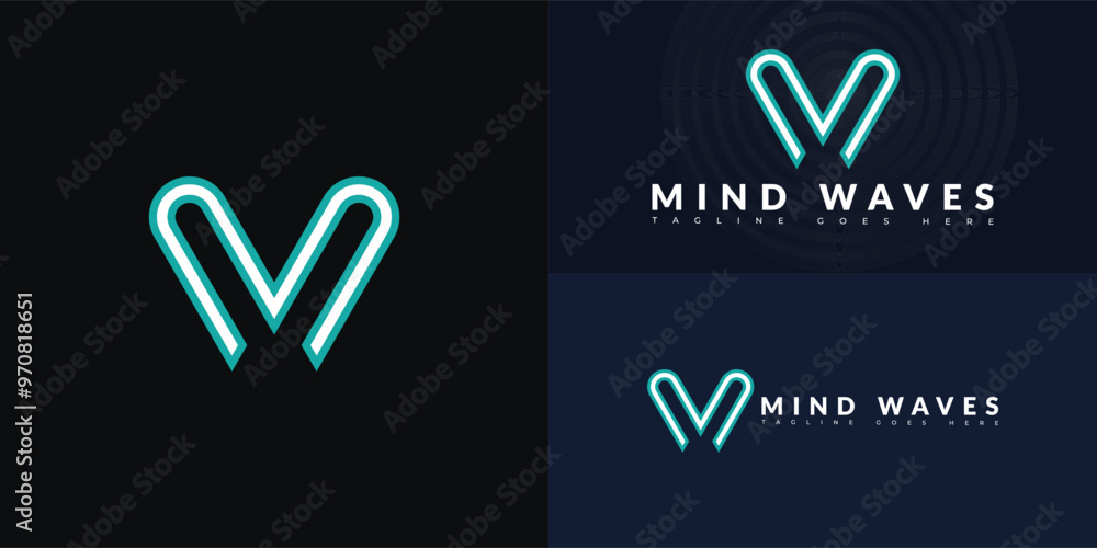 Poster modern vector initial letter mw or wm logo in green-white color isolated on multiple background colo
