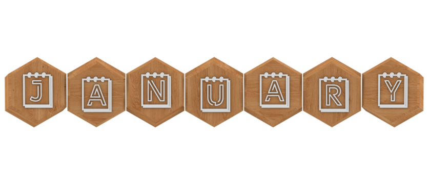 3D set of wooden boards spell January