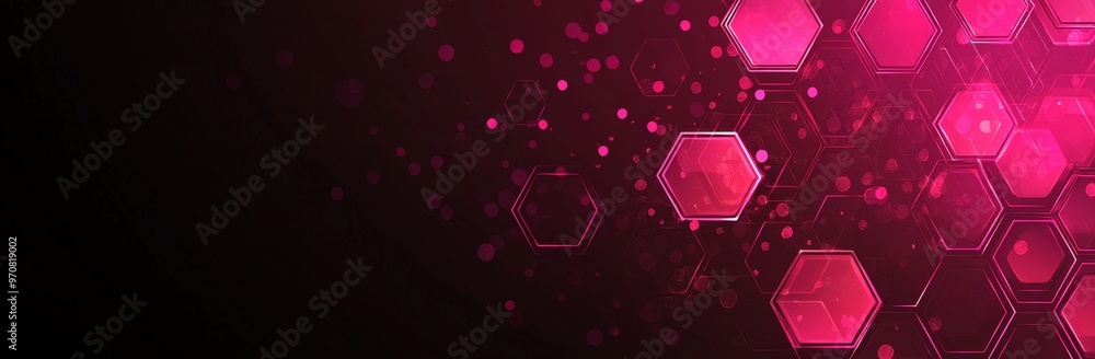 Poster an abstract pink hexagon pattern on a dark background with a bright flare. honeycomb-style geometric