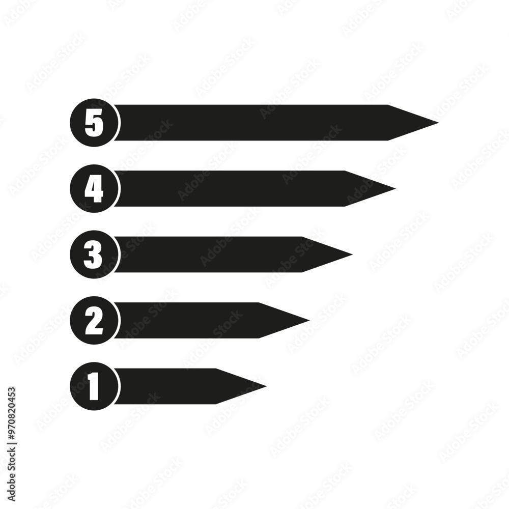 Poster numbered list icon. ranking arrows graphic. simple step-by-step vector. black minimalist design.