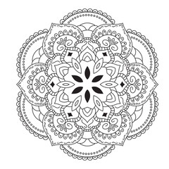 Simple circular pattern in the form of a mandala. Henna tattoo mandala. Mehndi style. Decorative pattern in oriental style. Coloring book page.