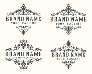 Vintage luxury logo, with decorative frame invitation label design, Business sign, monogram identity design for restaurants, boutiques and hotels