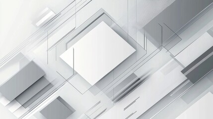 Abstract background with white and gray colors, a transparent glass box frame, and a square shape of light gray color.