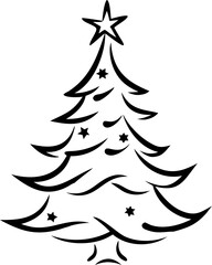 A black and white Christmas tree with a star on top